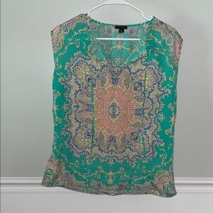 Ann Taylor Teal and Coral Paisley Blouse